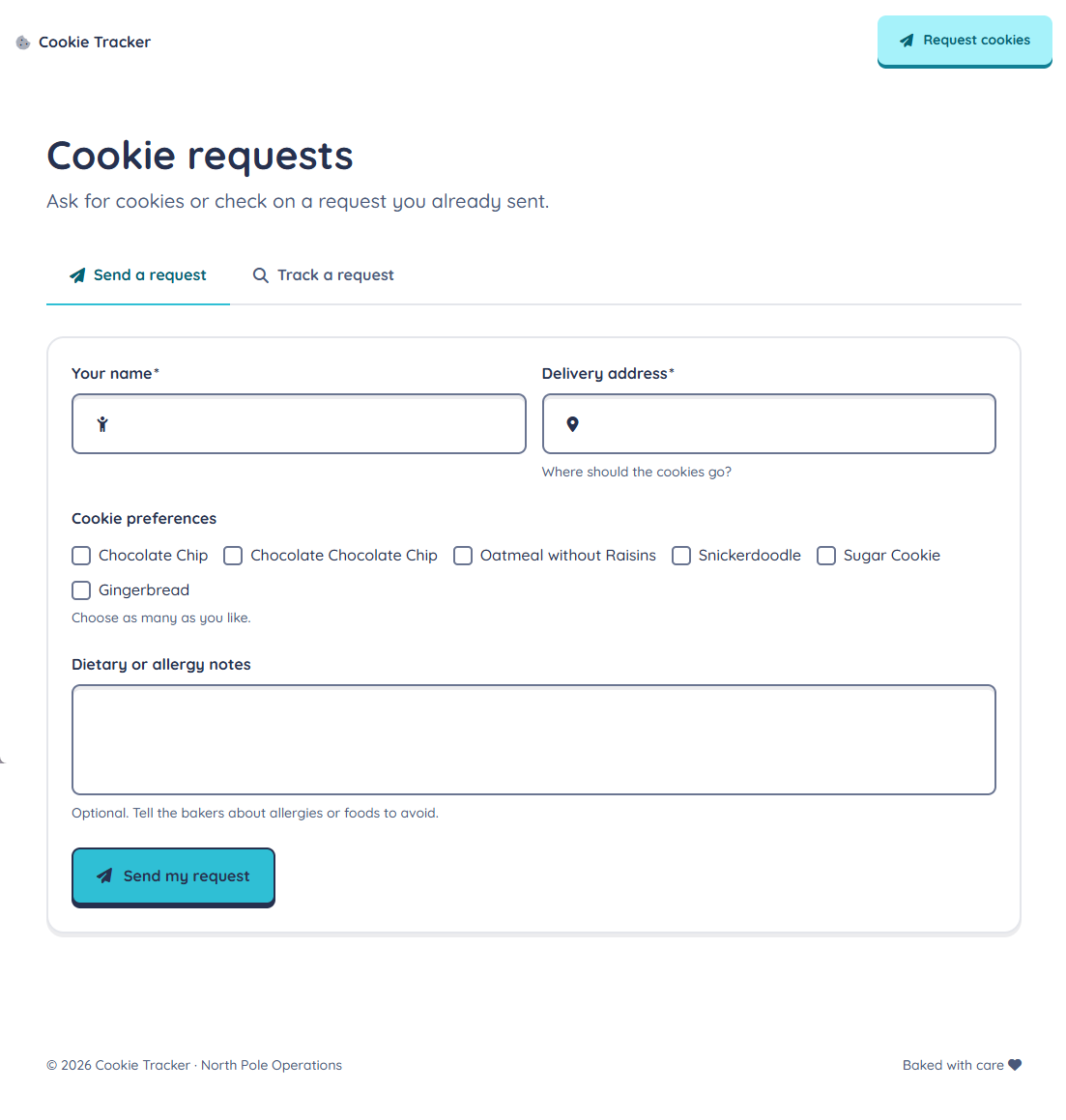 Child's cookie request screen